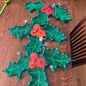 Set of 3 light up holly window decor